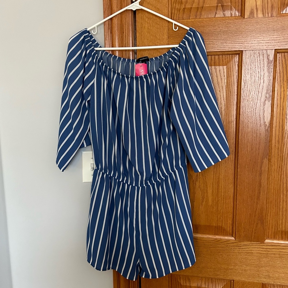 A’GACI Stripe Now Off the Shoulder Romper